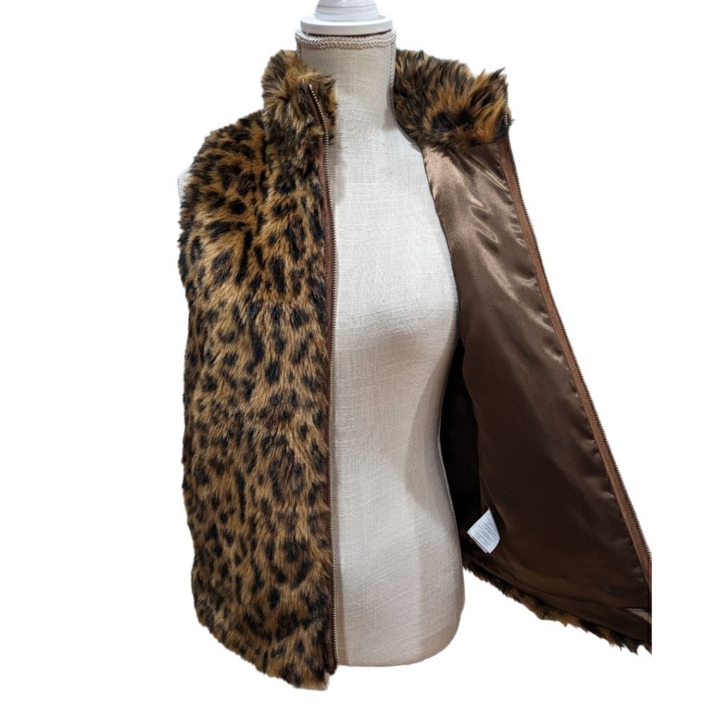 J.Crew Women's Faux-Fur Leopard Vest Zip up Style G9519 Size XXS - Picture 6 of 10